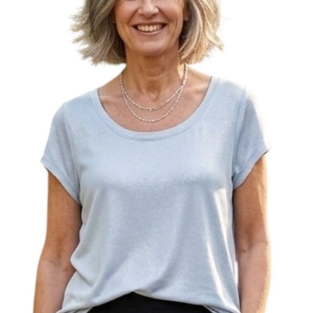 Eileen Fisher Organic Cotton Tee Womens Large Light Blue Short Sleeve Solid Top